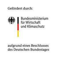 Das Logo des Bundesministeriums für Wirtschaft und Klimaschutz mit einem schwarzen Bundesadler und einem senkrechten schwarz-rot-goldenen Balken.