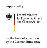 The logo of the Federal Ministry of Economy and Climate Protection with a black federal eagle and a vertical black-red-gold bar.