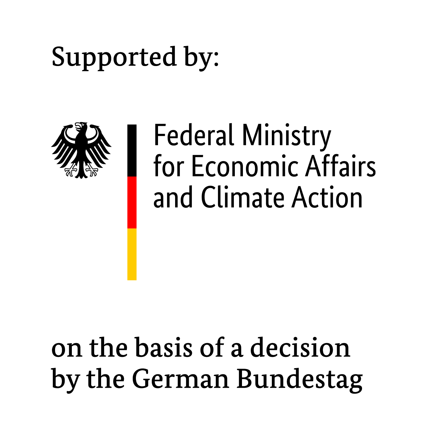 The logo of the Federal Ministry for Economic Affairs and Climate Protection with a black federal eagle and a vertical black, red and gold bar.